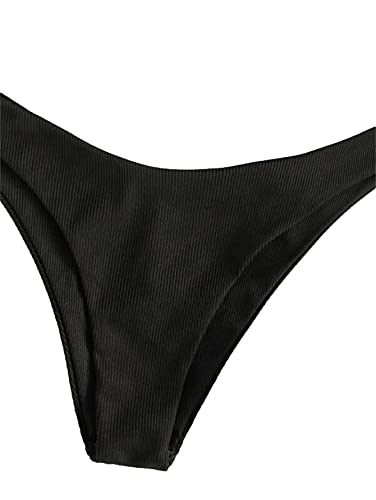 Lilosy Sexy Underwire Push Up Ribbed Cutout One Shoulder High Cut Leg Thong Brazilian Bikini Swimsuit Set Women Cheeky Bottom Bathing Suit 2 Two Piece Black Medium #TOP3