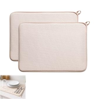 Dish Drying Mats 2 Set,Microfibre Drying Up Mats for Kitchen,Sink Drying Mat,50 * 38cm Kitchen Mats Non Slip Washable(Beige) Suitable for Drying Dishes Utensils Glassware
