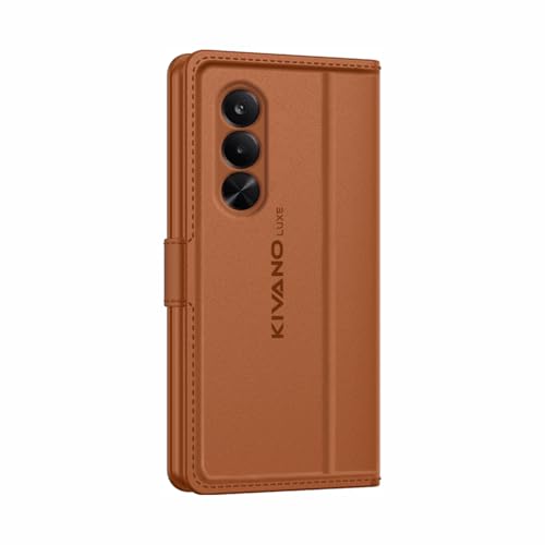 Image of KIVANO LUXE Compatible for OnePlus Nord CE 6 Lite 5G / Realme P4X 5G Artisanal Leather Wallet Case with Card Holder for Men Women, Magnetic Flip Folio Cover with Stand RFID Blocking Cell