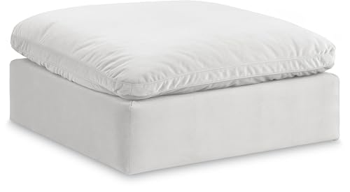 Meridian Furniture 189Cream-Ott Comfy Collection Modern | Contemporary Velvet Upholstered Ottoman with Soft Cream Velvet, Down Feather Cushions, 39