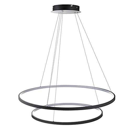 Lámpara colgante LED circular de anillo, lámpara colgante de acrílico de metal moderno Lámpara colgante ajustable en altura para sala de estar, dormitorio, mesa de comedor, negro + 3 colores de luz-60