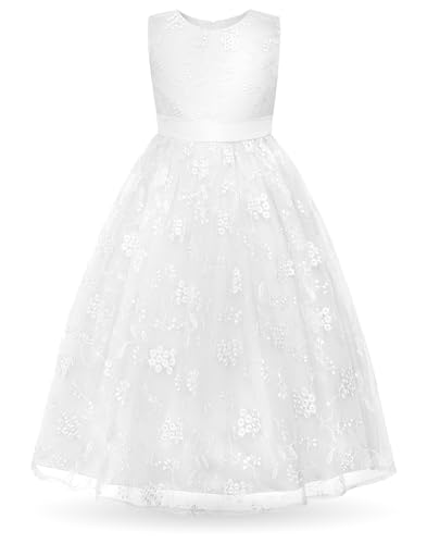 Uhnice Flower Girl Embroidered Dress Sleeveless Lace Ball Gown Formal Princess Dress for Wedding Birthday Party