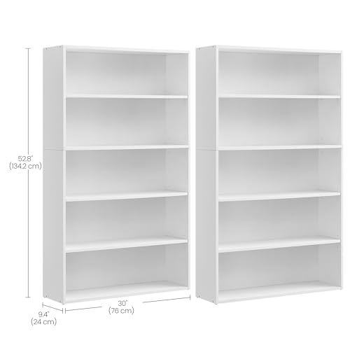 Image of VASAGLE Set of 2 Bookshelves, 30 Inches Wide, 5-Tier Open Bookcases with Adjustable Storage Shelves, Floor Standing Units, Cloud White ULBC175T14-2