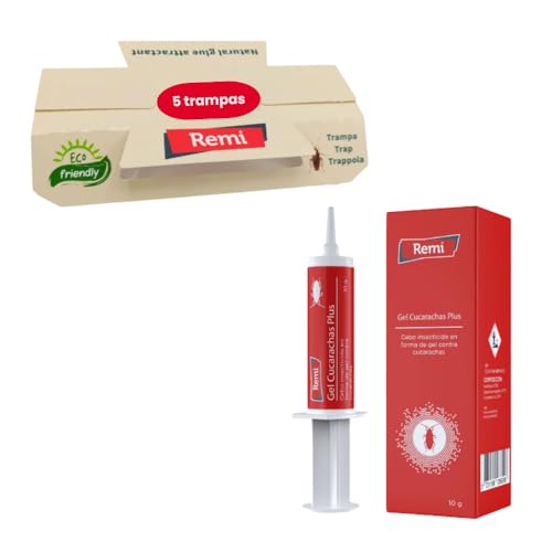 Remi Hogar Pack Gel Cucarachas + 5 Trampas XL Adhesivas | Mata Todo Tipo de cucarachas | Seguro para Personas y Mascotas | Fácil de Usar y sin Olor | Control eficaz en casa o Negocio