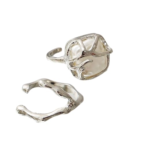 Lerpwige Irregular Pearls Silver Rings Set For Women Elegant Baroques Designs In Sturdy Alloy Portable For Anniversaries Office Wear Jewelry Lerpwige Irregular Pearls Silver Rings Set For Women Elegant Baroques Designs In Sturdy Alloy Portable For Anniversaries Office Wear Jewelry