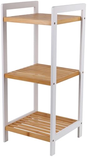 Rosenstein & Söhne Schuhregal: Bambus-Standregal mit 3 Ablagen, 30 x 70 x 30 cm, weiß/Bambus (Regale, Bad Regal, Schuhe)