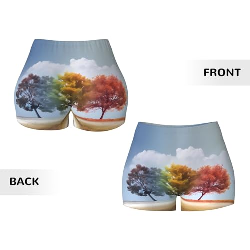 Four Seasons Tree Pattern Sports Shorts, high Elastic Slim Fitness Pants, Suitable for Yoga/Leisure/Daily wear3