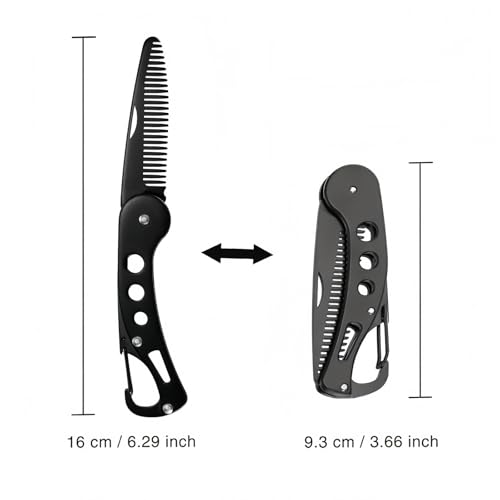 Image of Xfopz Stainless Steel Folding Beard Comb, Portable Multifunction Anti Static Comb for Men Mustache Styling, Anti-Static Beard Styling Pocket Beard Comb