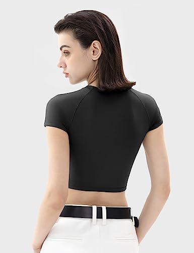 PUMIEY Women's Short Sleeve Crop Tops Crew Neck T Shirt Sexy Tee Smoke Cloud Collection4