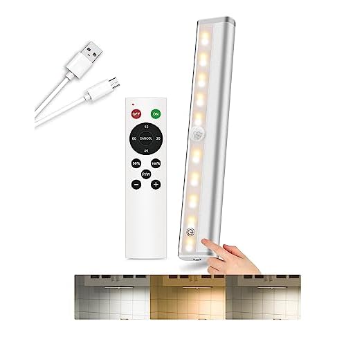 SZOKLED Under Cabinet Lighting Rechargeable 20-LED Remote Under Cabinet Lights, Kitchen Counter Lights Closet Light Bar, 3 Color Rechargeable / 1 Pack