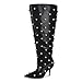 USRUNOE Wide Calf Boots for Women 3.4 Inch Stiletto Heels Knee High Pointed Toe Studded Black Pull On Fashion Tall Boots Y2K Style Comfortable