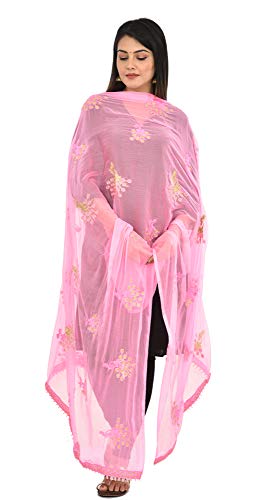 Image of YOUTHQUAKE Heavy Embroidered Work Chiffon Dupatta for Womens & Girls With Fancy Lace