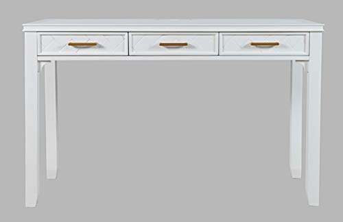 Image of Jofran Mid-Century Modern Acacia Wood Writing Desk with 3 Drawers and USB Charging Port, 48 Inch Computer Desk for Home Office Work, Blanc