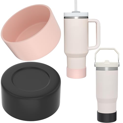 2 Pack Silicone Boot for Stanley 40 oz Quencher, Cup Boot Sleeve, Protective Water Bottle Boot, Simple Modern Boot, Tumbler Boot Silicone Bottom Accessories for Stanley Cup & Hydro Flask - Black+Pink