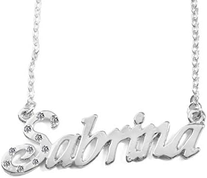 Sabrina Name Necklace Personalized 18K White Gold Plated Dainty Necklace - Jewelry Gift Women, Girlfriend, Mother, Sister, Friend