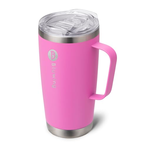 Image of 20 oz Insulated Tumbler with Handle Stainless Steel Travel Coffee Mug with Lid and Straw, Double Wall Tumbler Cups for Women and Men, BPA Free (Hot Pink)