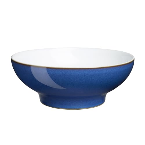 Image of Denby - Imperial Blue Serving Bowl - Blue Glaze Dishwasher Microwave Safe Crockery 1.9L, 23.5cm - Blue, White Ceramic Stoneware Tableware - Chip & Crack Resistant