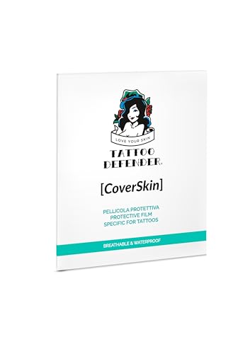 Tattoo Defender CoverSkin Fogli, 4 hojas de película de poliuretano, película protectora para el cuidado de los tatuajes, transpirable e impermeable, marca CE