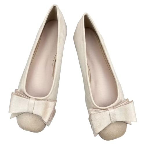 WENJIAZHIZHI Women's Bowknot Square Toe Ballet Flats Sparkly Bride Dress Flat Shoes Soft Walking Shoes Slip-Ons Loafers