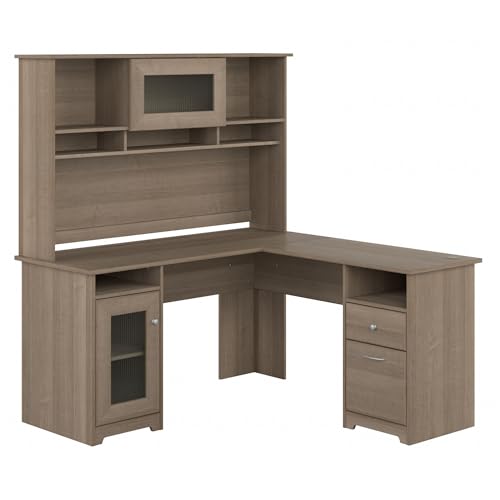 Bush Furniture Cabot L Shaped Desk with Hutch, Corner Desk with Storage for Home Office in Ash Gray, 60W L Shaped Computer Desk