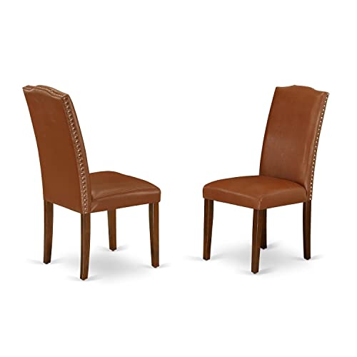 East-West-Furniture-ANEN5-MAH-66-5-Piece-Dining-Set-Includes-a-Round-Dining-Room-Table-with-Pedestal-and-4-Brown-Faux-Faux-Leather-Upholstered-Parson-Chairs-36×36-Inch-Mahogany East West Furniture ANEN5 MAH 66 5 Piece Dining Set Includes a Round Dining Room Table with Pedestal and 4 Brown Faux Faux Leather Upholstered Parson Chairs 36×36 Inch Mahogany