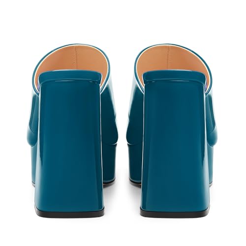 Image of Women Square Open Toe Platform Chunky Heel Slide Sandals | Slip On High Heel Dress Sandals, Elegant Formal Footwear For Wedding Club Evening Party Events