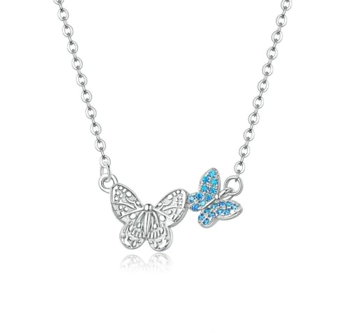 Collier en argent avec pendentif papillon en zircon bleu pour anniversaire femme