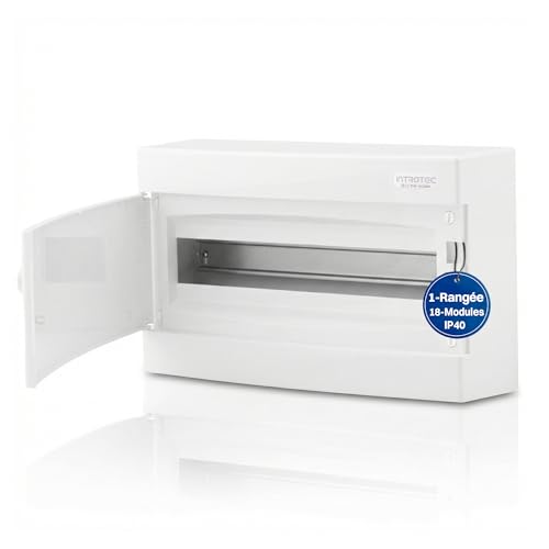 Intratec Coffret de Distribution en Saillie 1 Rangée – IP40 Boîtier pour 18 Modules avec Porte...