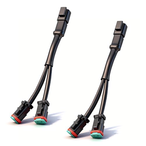 Craedli 2PCS 2Pin Deutsch DT DTP Adapters Connectors Splitters, Waterproof Y-Shape Wiring Harness Splitter, Plug and Play for Car LED Cubes Work Light LED Light Bar Pod Fog Driving Lights (Black)