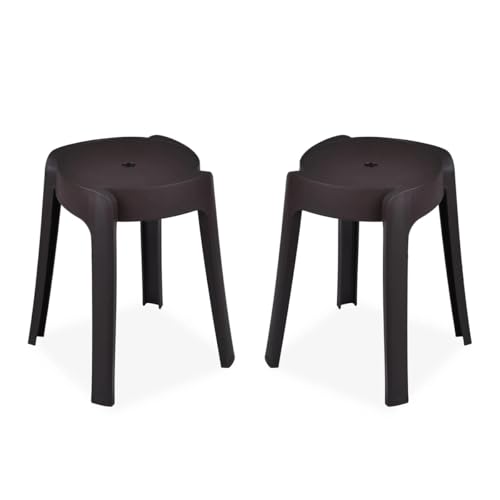 Image of Nilkamal Twist Sturdy and Durable Plastic Seating Stool | Set of 2 | for Living Room, Bedroom, Bathroom, Kitchen, Office | Season Rust Brown