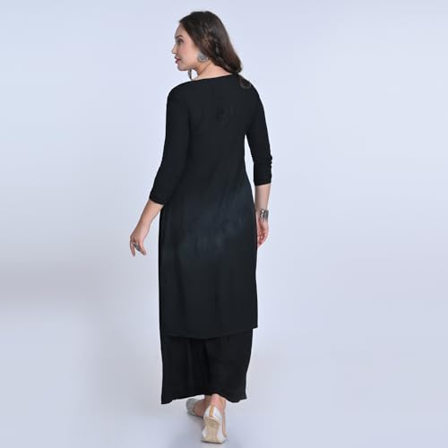 Image of Women's Lucknowi Chikankari Hand-Embroidered Rayon Dyed Kurta, Palazzo & Dupatta 3-Piece Set | Festive, Ethnic & Casual Suit