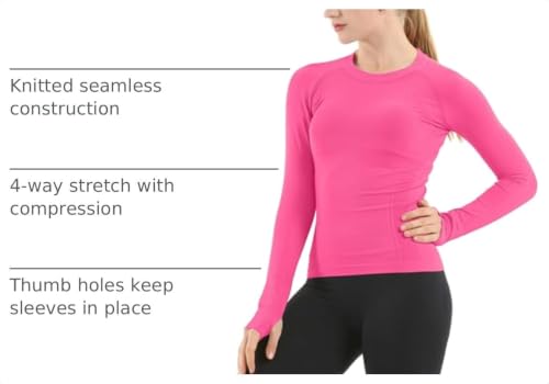 Image of MathCat Seamless Long Sleeve Workout Tops for Women Peach Pink