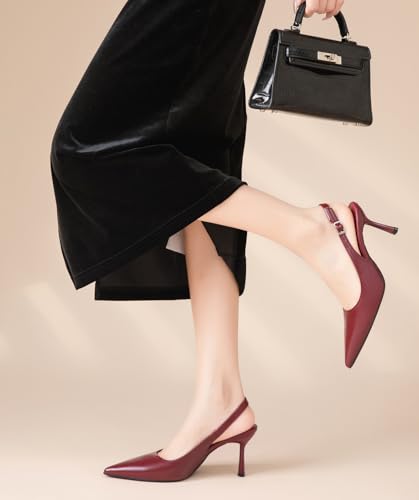 DADAWEN Women's Slingback Kitten Heels Closed Pointed Toe Elegant Dressy Heels Wedding Bride Prom Party Sexy Dress Pumps Shoes3