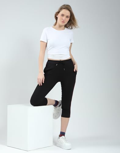 Image of Monte Carlo Women Regular Fit Capri | Calf Length | 3 /4th Solid Pyjama| Drawstring Closure | Nightwear Capri for Women's Navy