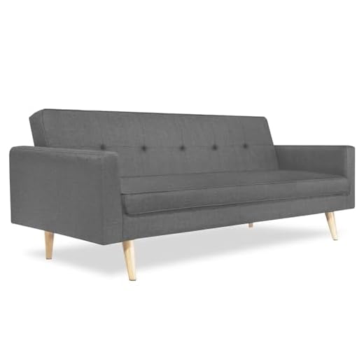 IDMarket - Canapé droit 3 places LARS convertible gris scandinave