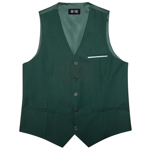 Image of Hi-Tie Men's Formal Suit Vest Solid Fit Vest for Men 3 Pockets V Neck Waistcoat Business Wedding Casual
