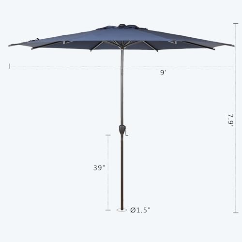 Image of Abba Patio 9FT Lyon Outdoor Patio Umbrella Outdoor Table Umbrella with Push Button Tilt and Crank Market Umbrella 8 Sturdy Ribs UV Protection Waterproof for Garden Deck Backyard Pool, Navy Blue