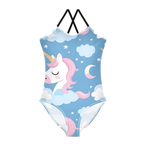 Bolaz Girls Swimsuits One-Piece Bathing Suits Multicolor Kids Sport Summer Beach Swimwear for 3-10 Years Old-Cartoon Sweet Unicorn Seamless Pattern