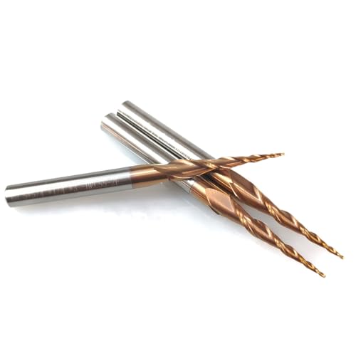 HRC55 2Flutes Tungsten Solid Carbide Tapered Ball Nose Carving End Mill 1/4 inch Shank 2D 3D Woodworking Tool CNC Router Bits CNC end Mill (3pcs, Radius=0.5mm)