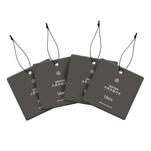 Image of Doctor Aromas Hanging Long-Lasting Car Perfume & Air Freshener - Tea, Rose & Sandalwood Fragrance - Odor Eliminator Auto Hanging Diffuser for Vehicle, 4 Pack (Blanc)
