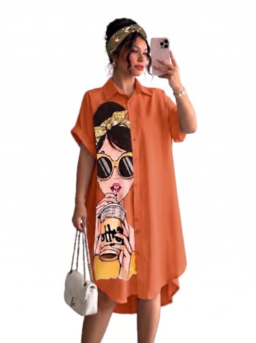 Image of Women's Graphic Print T-Shirt Dress | Stylish Oversized Longline T-Shirt for Women & Girls | Casual Printed Long Top | Trendy Beach & Resort Wear Western One Piece Dress (25 D-1 BLACK-2XL)