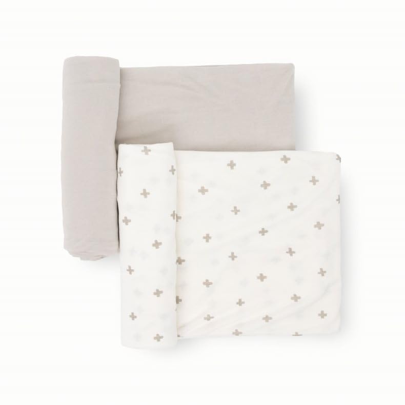 Image of Little Unicorn Large Stretch Knit Swaddle Blanket 2 Pack| Super Soft with Optimal Stretch for swaddling | Giftable Set (Grey Cross)