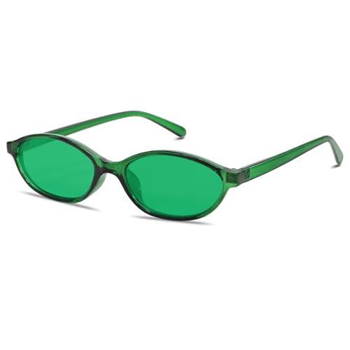 Image of GUVIVI Retro Oval Sunglasses for Women Chic Cat Eye 90s Sunnies Lightweight Narrow Shades Trendy UV protection Sun Glasses