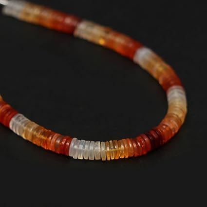Kashish Gems & Jewels Naturalne koraliki z meksykańskiego opalu ognistego z gładkimi guzikami, jakość AAA, jeden sznurek, 20 cm, 6 do 6,2 mm, waga: 9,40 g, pochodzenie: Meksyk, tworzenie biżuterii