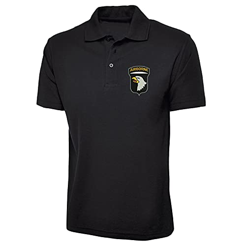 101st Airborne Division Polo Shirt, USA Army Inspired Embroidered Polo Top (Black, 2XL, xx_l)