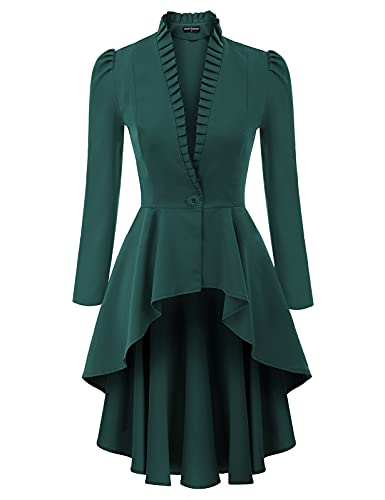 SCARLET DARKNESS Abrigo de mujer con dobladillo asimétrico, cuello en V, manga larga abombada, steampunk, verde oscuro, M Cover