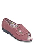 Jo & Joe Ladies Embroidered Open Toe Slipper Molly Extra Wide Fit with Touch Fastening Pink 8