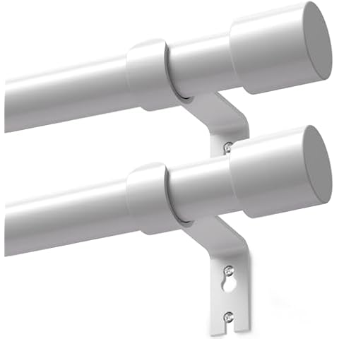 2 Pack Curtain Rods for Windows 32 to 144 Inches, 1 Inch Diameter Adjustable White Curtain Rod, Heavy Duty Modern curtain rod with Simple Finials, 32"-150" Cover