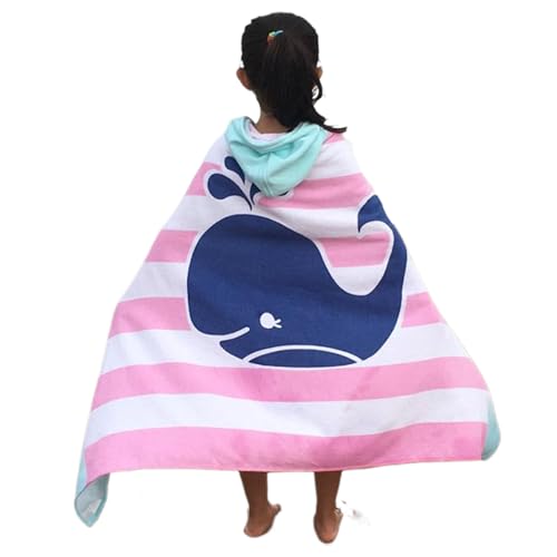 Wedhapy Toallas con Capucha para niños Toalla con Capucha de Ballena a Rayas de 50x30 Inch Toalla de baño de algodón Suave Transpirable y Absorbente para niños pequeños para baño Piscina o Playa.