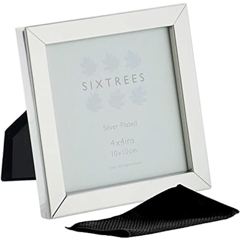 Sixtrees Elite Square Edge Silver Plated 4x4 inch (102x102mm) Photo Frame. Complete with microfibre polishing cloth Cover